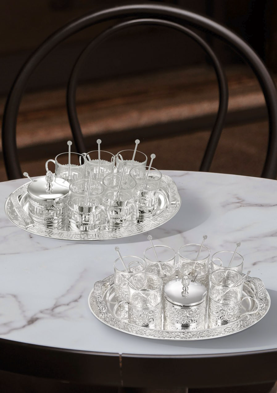 Kawa Set-Flower Design Silver