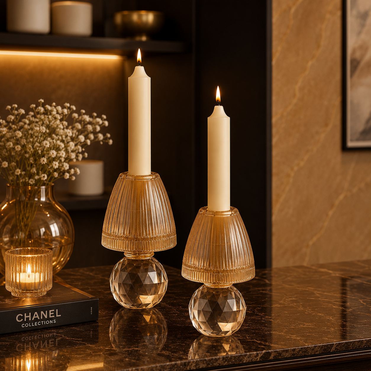 Crystal Lamp-Shaped Candle Stand Set of 2