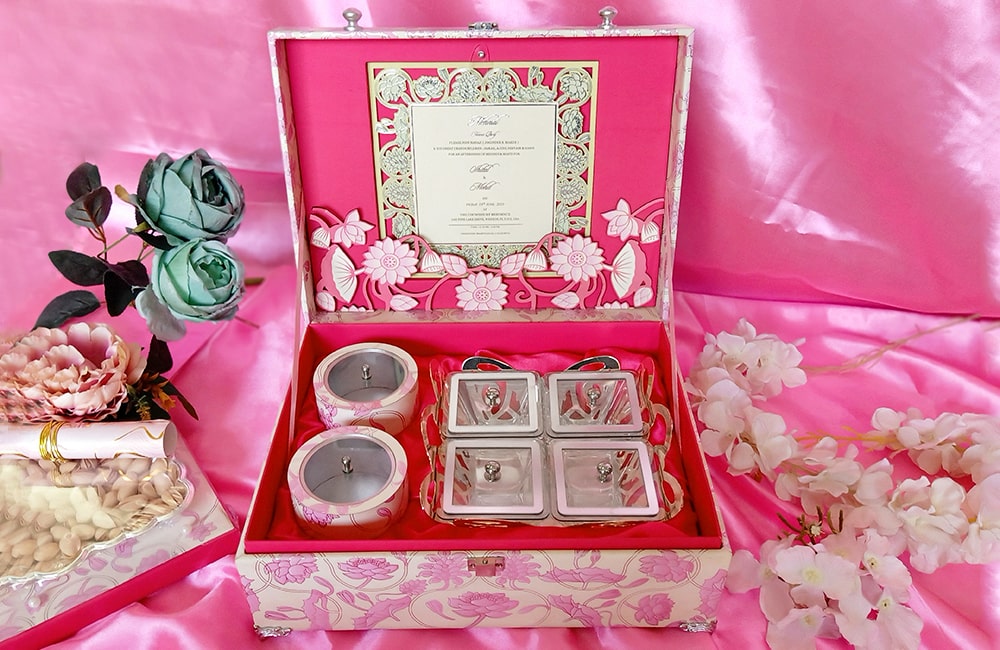 Floral Pink Wedding Luxury Invitation with Sweet Jars