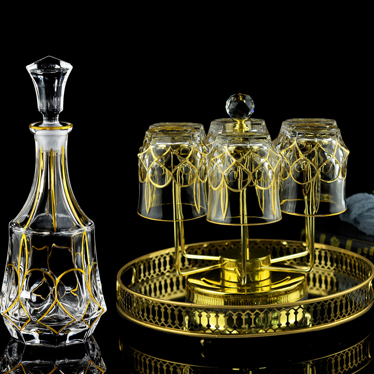 Abstract Whiskey Glasses Set of 6 with Decanter