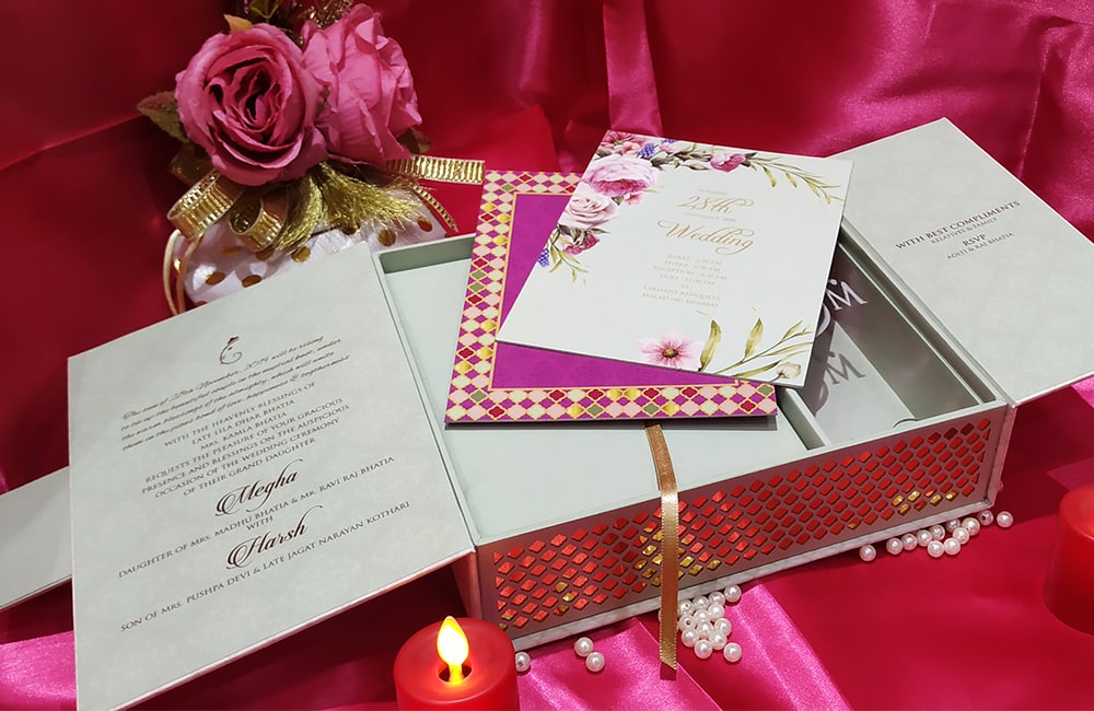 Elegant Floral Wedding Invitation Box with Inserts