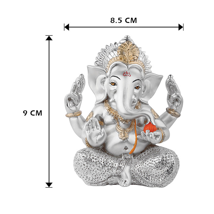Ganpati Sitting Silver Idol with Modak