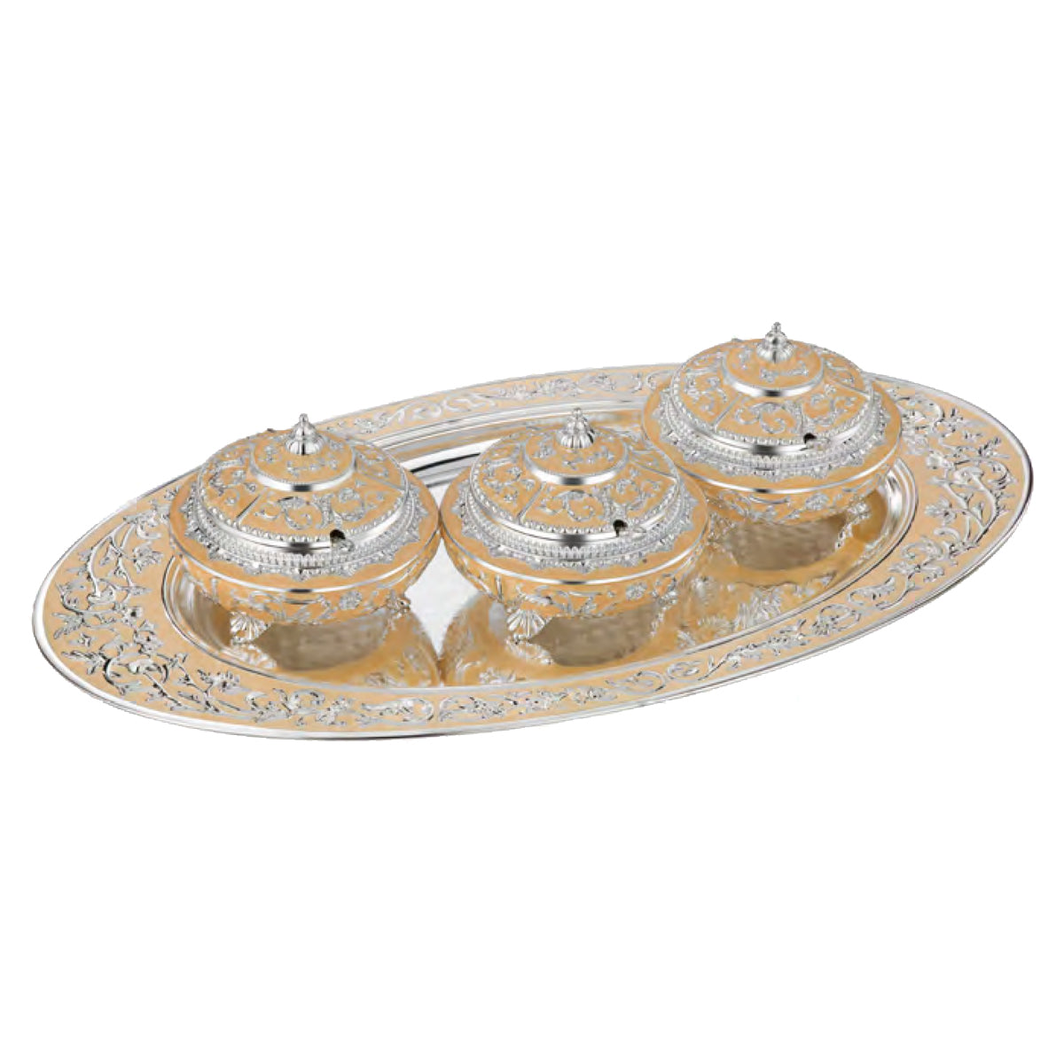 Set Of 3 Sugar Pot With Oval MOP Tray XL - Peach