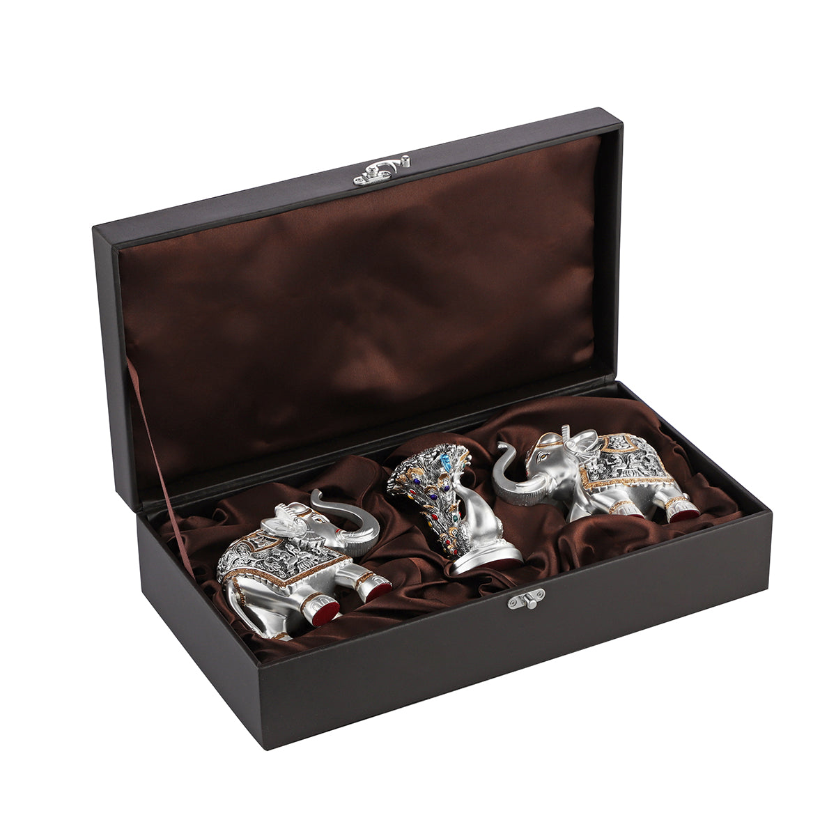 Pair of silver elephant & peacock tea light- Silver