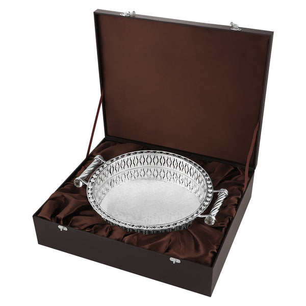 Round Tray With Handle Silver