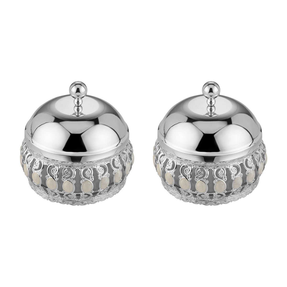 Pair of Enamel Candy Jar With Lid - White