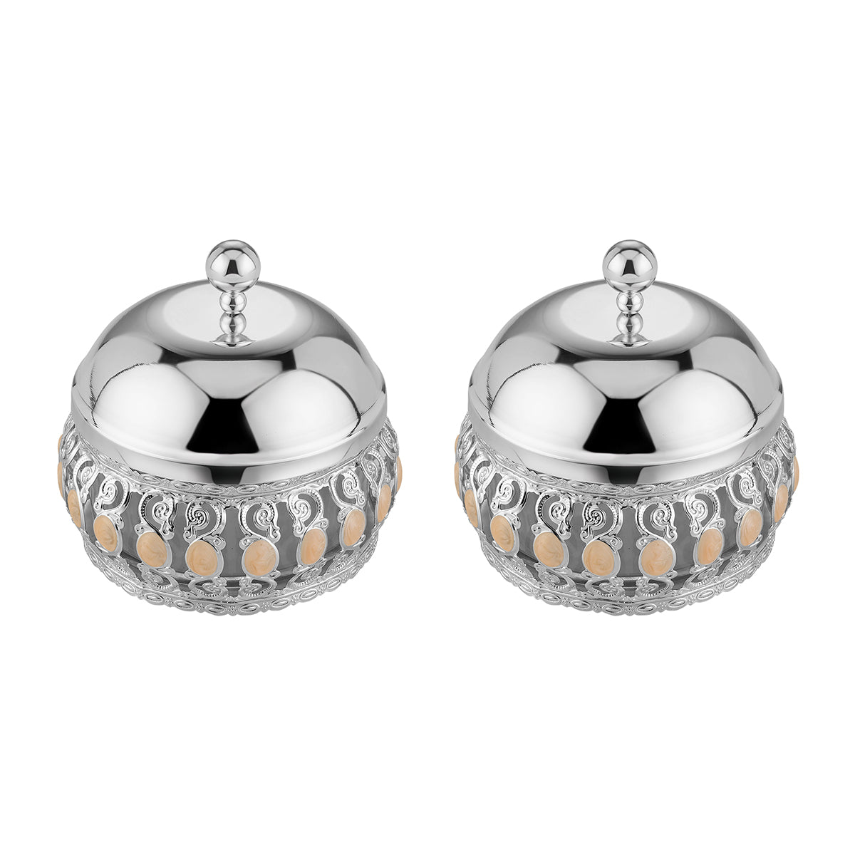 Pair of Enamel Candy Jar With Lid - Peach