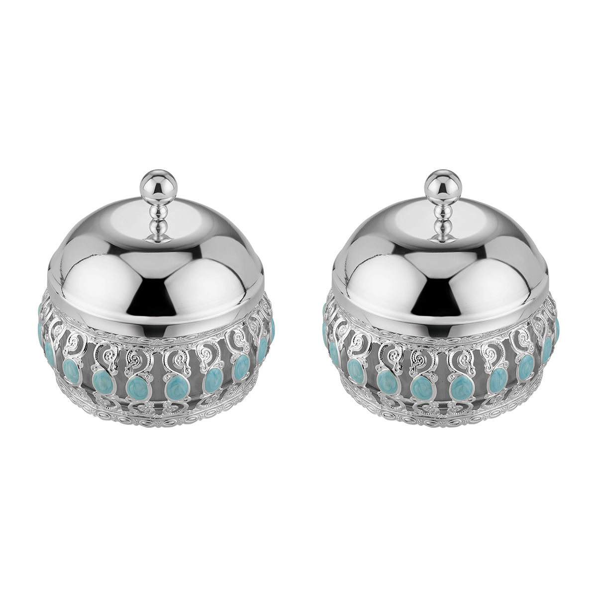 Pair of Enamel Candy Jar With Lid - Sky Blue