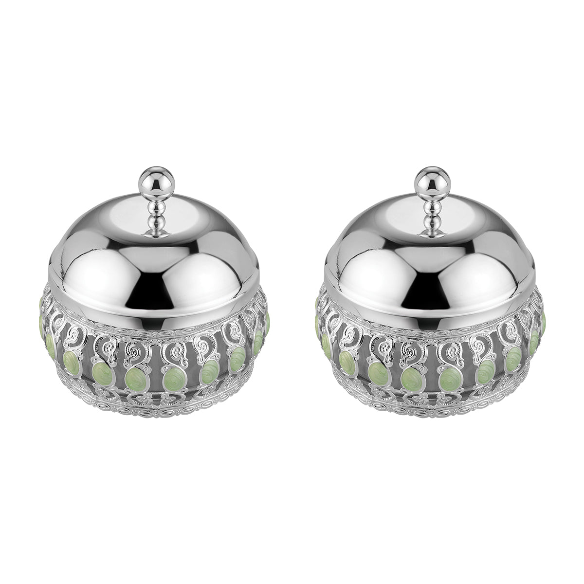 Pair of Enamel Candy Jar With Lid - Sea Green