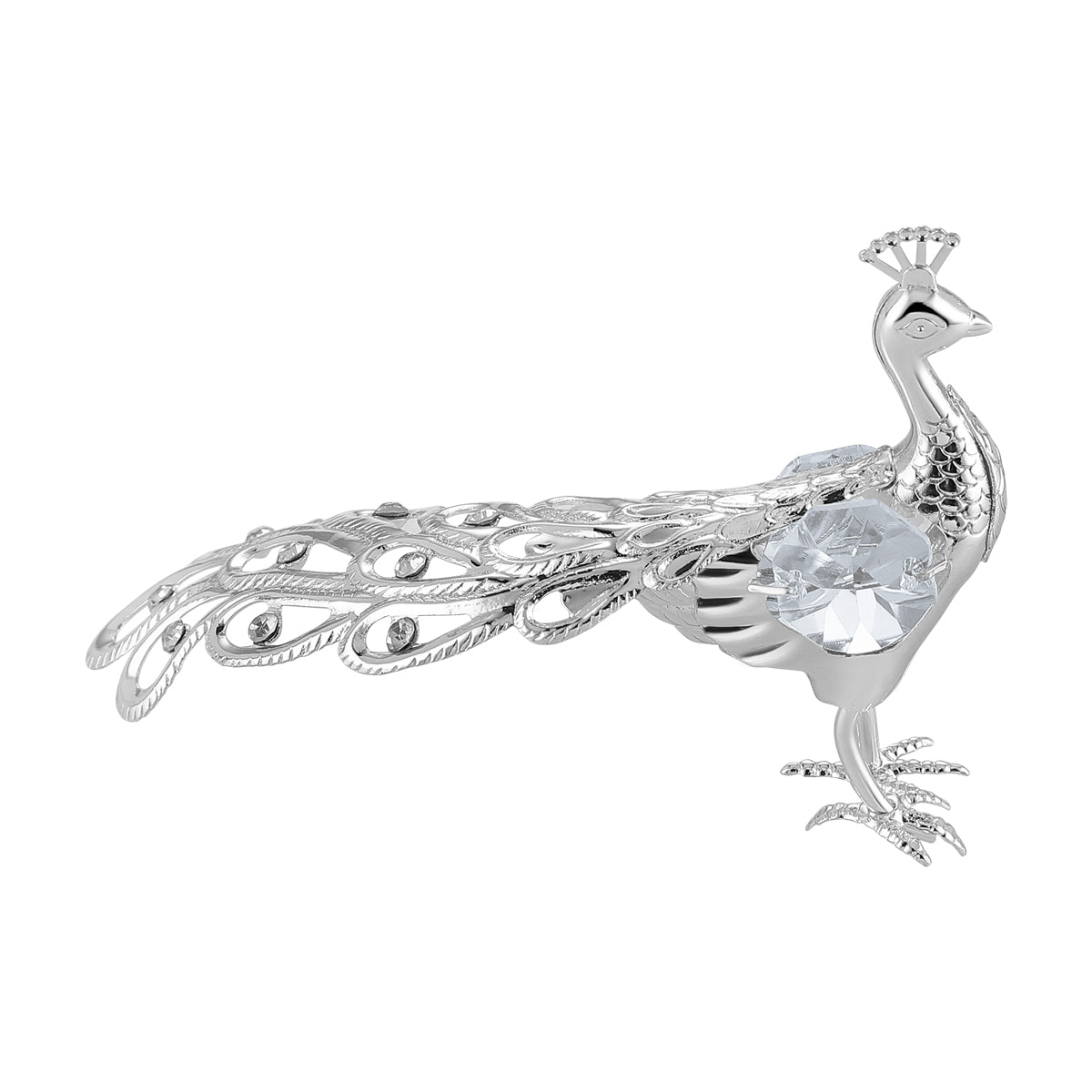 Peacock Décor Pc Silver Clear Crystal