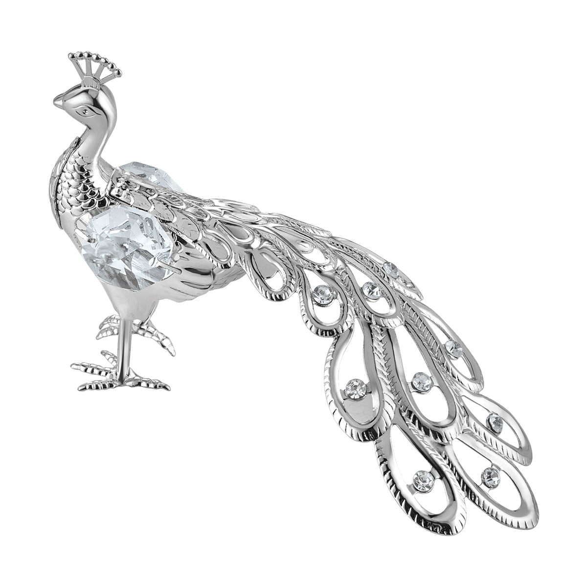 Peacock Décor Pc Silver Clear Crystal