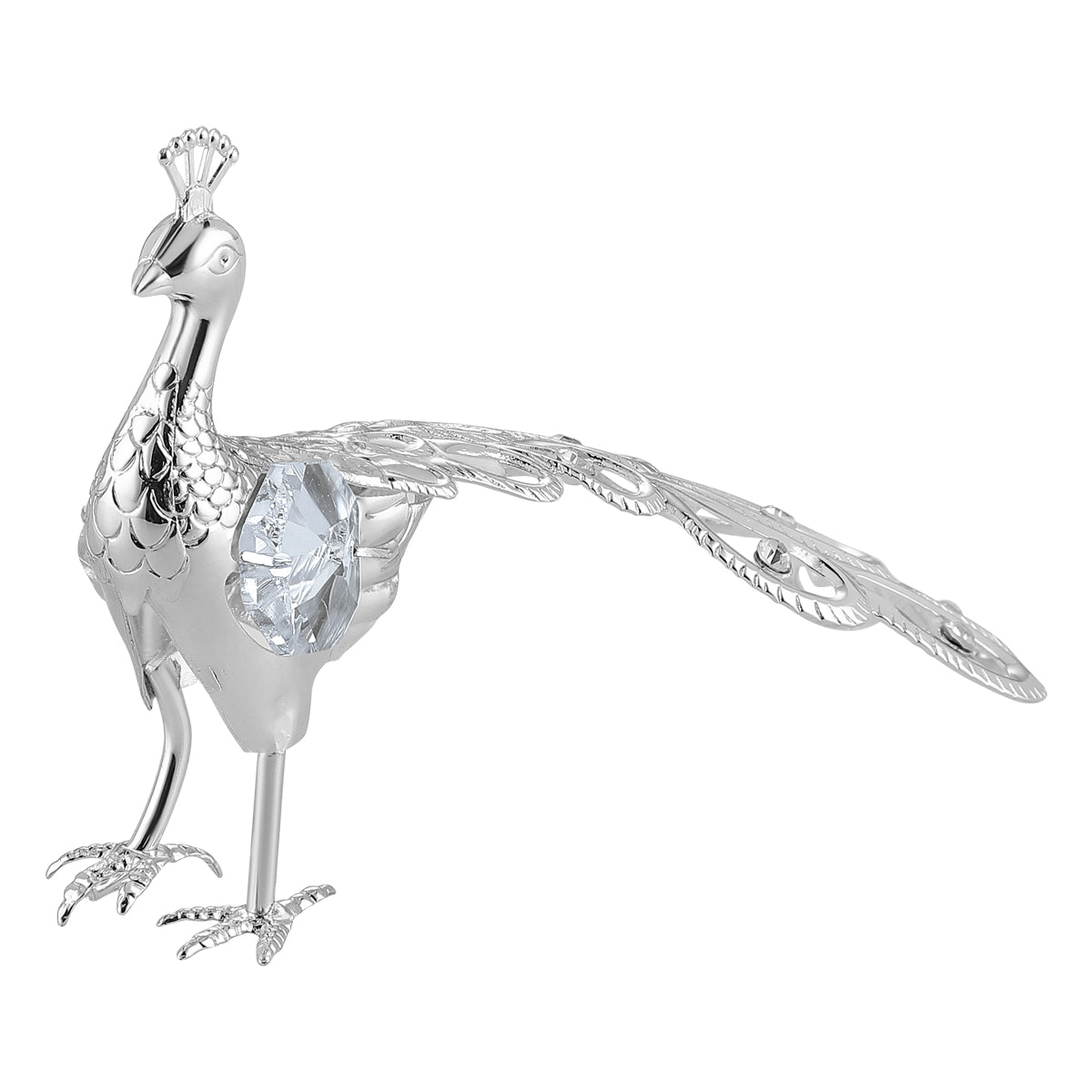 Peacock Décor Pc Silver Clear Crystal