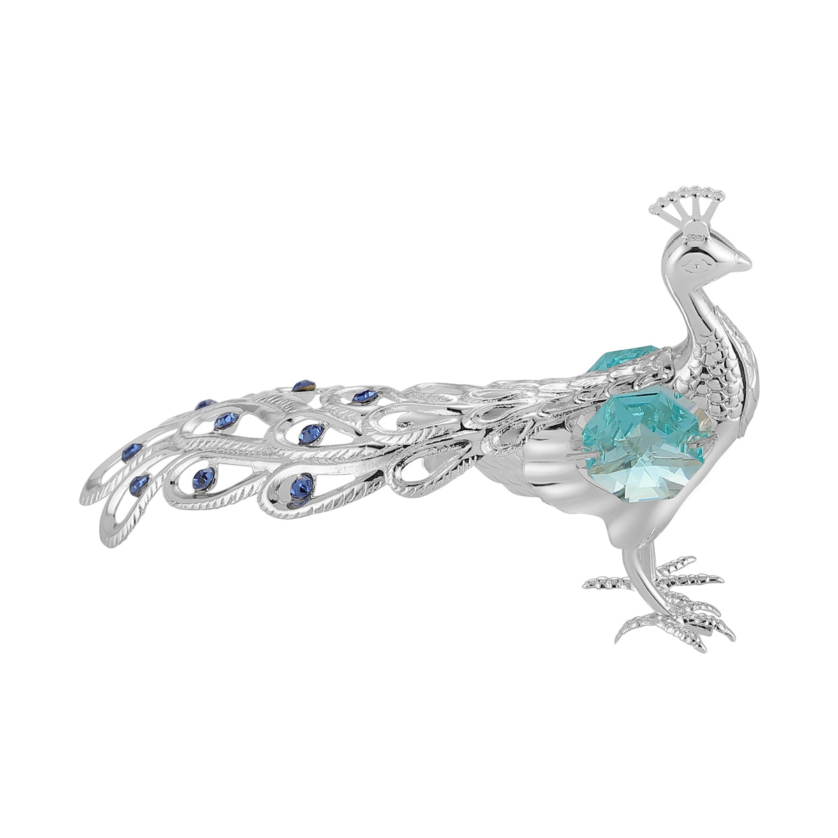 Peacock Décor Pc Silver Colored Crystal