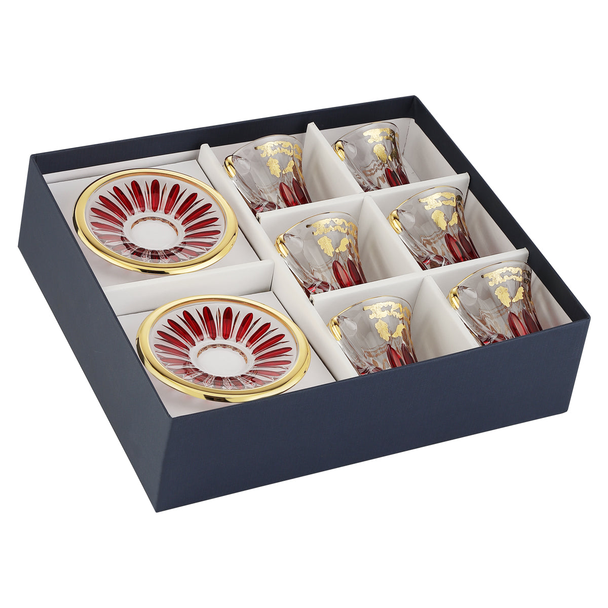 Set of 6 pcs Tea cup+Saucers RED