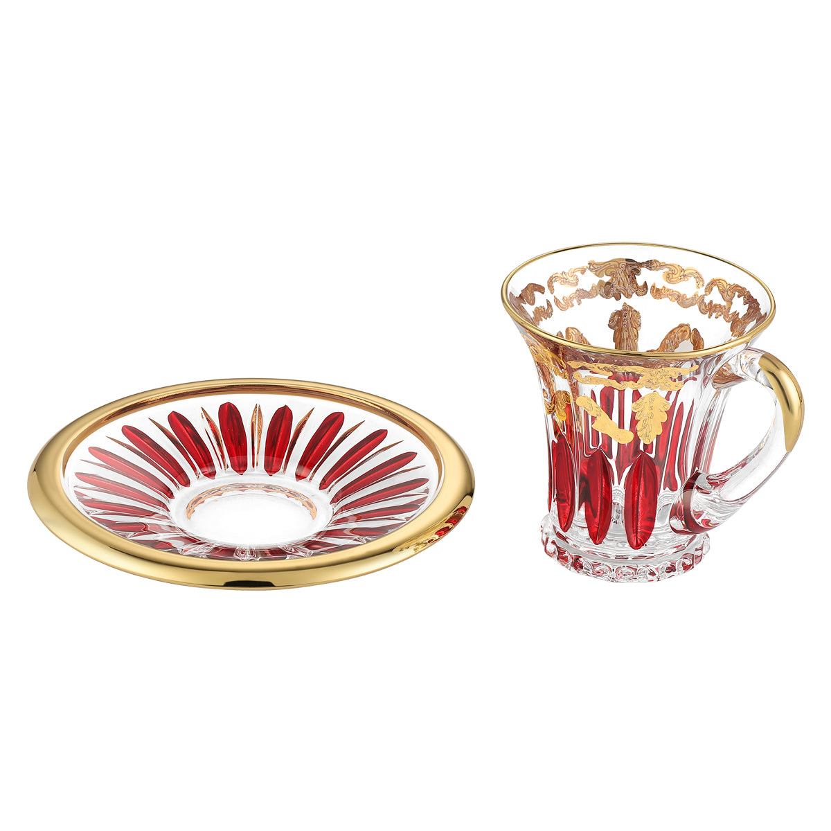 Set of 6 pcs Tea cup+Saucers RED