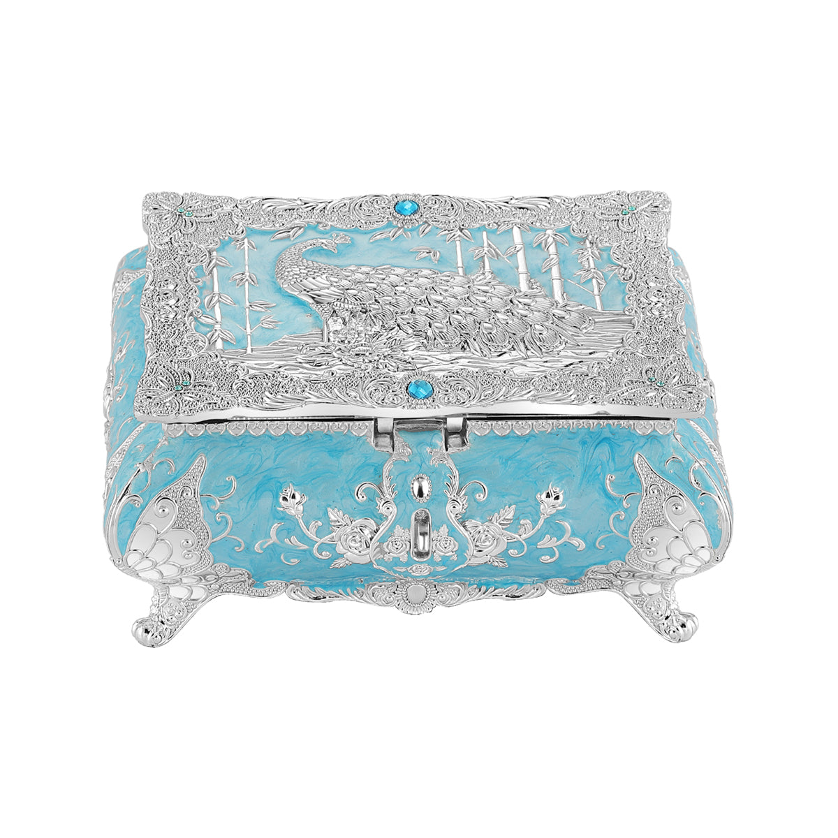Peacock Enamel Box Small - Sky Blue