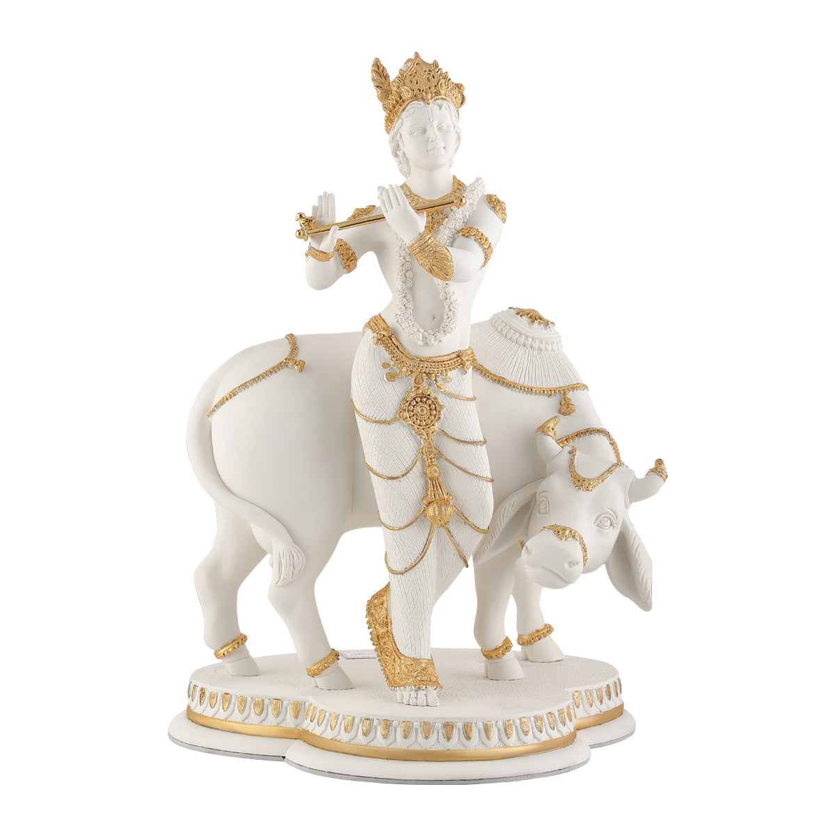 White & Gold Krishna with Cow H 44cm