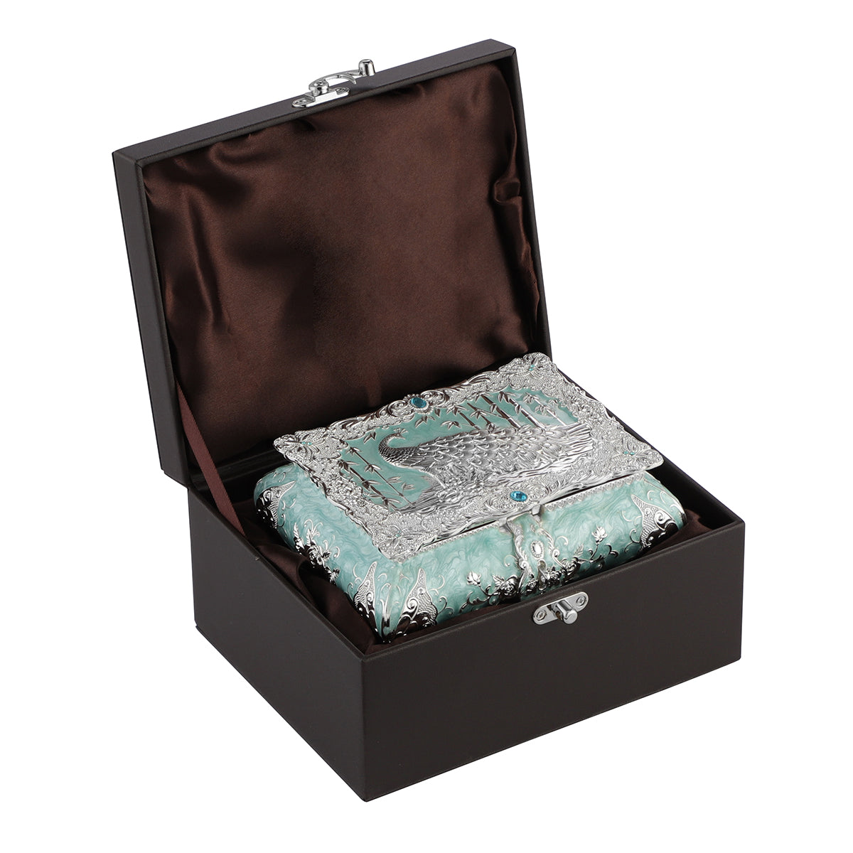 Peacock Enamel Box Small - Aqua Blue