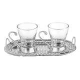 Oval Tray With Handle + Set of 2 Vintage Mugs- Silver