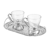 Oval Tray With Handle + Set of 2 Vintage Mugs- Silver