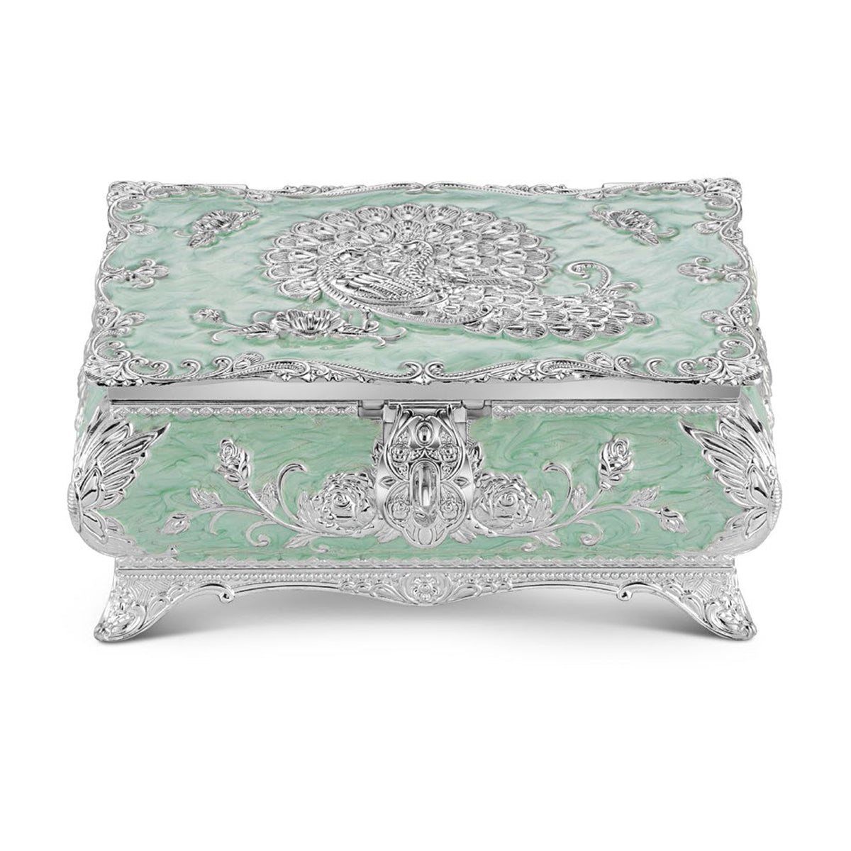Peacock enamel jeweller box Large - Sea Green