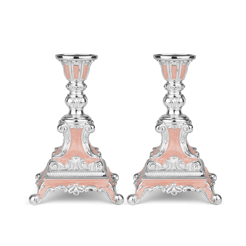 Set of 2 Enamel Candle Stand - Peach