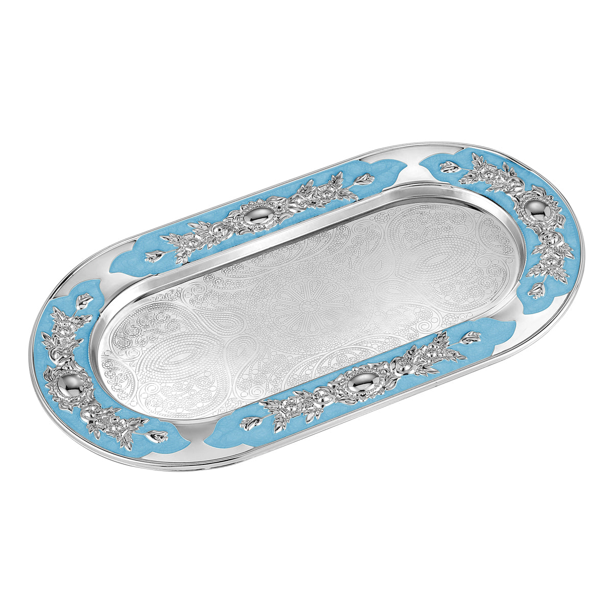Flower Oval Designer Tray - Sky Blue