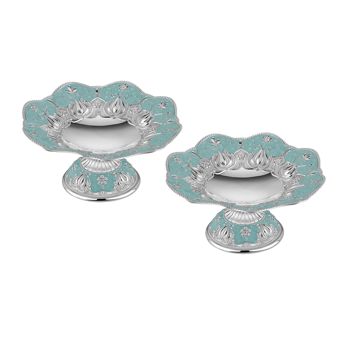 Pair of galvanic platter small sky blue