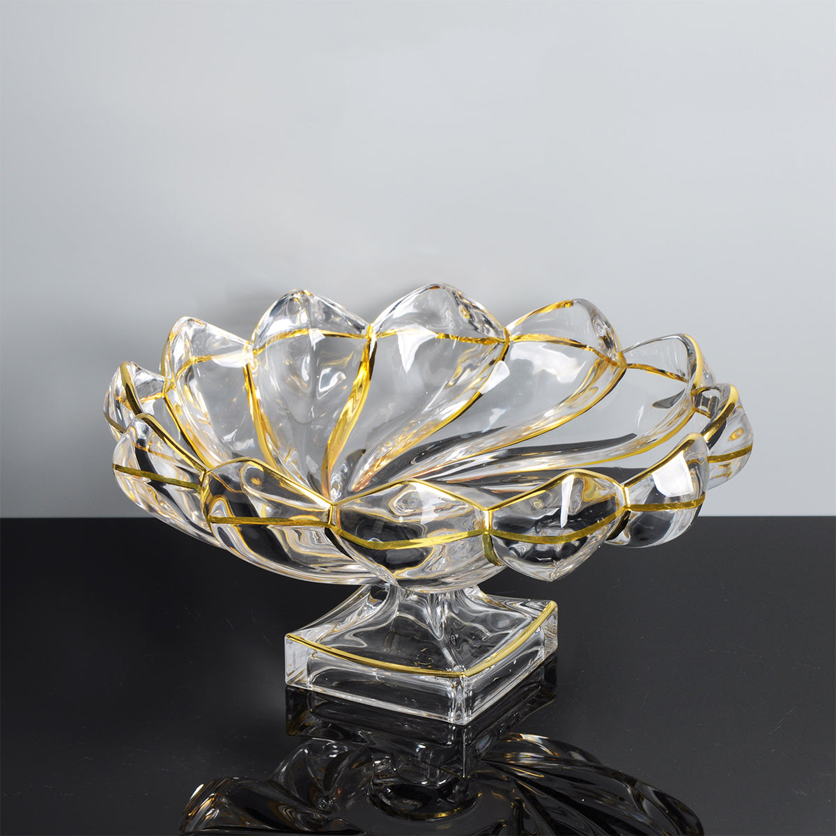 Swoosh flower design footed platter with golden lines