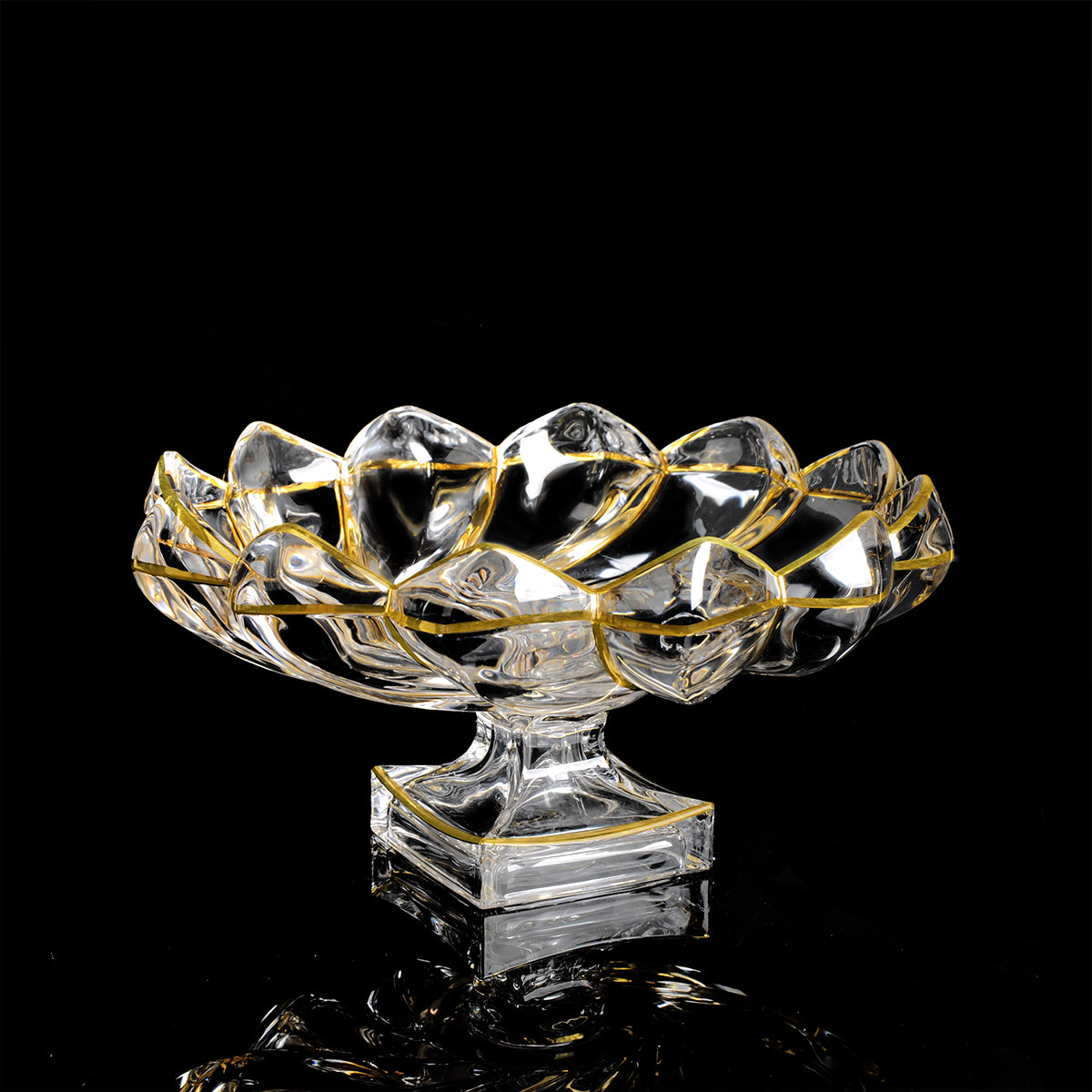 Swoosh flower design footed platter with golden lines