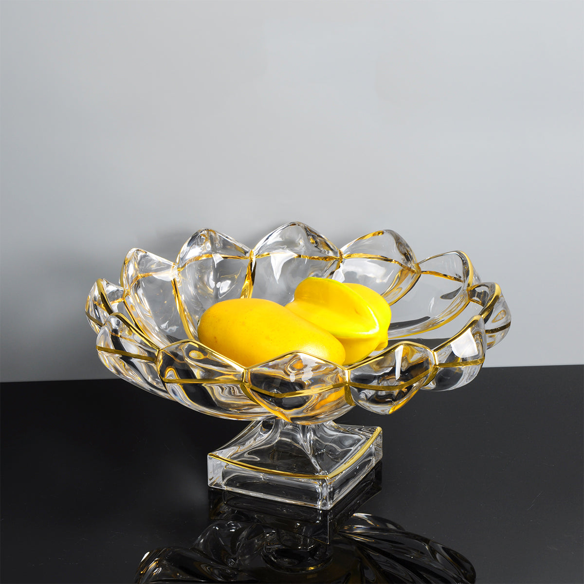 Swoosh flower design footed platter with golden lines