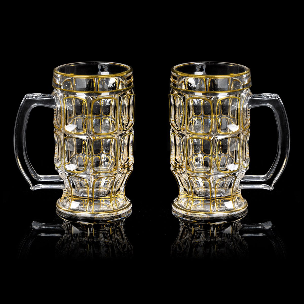 Set of 2 Beer Mugs With Golden Lining