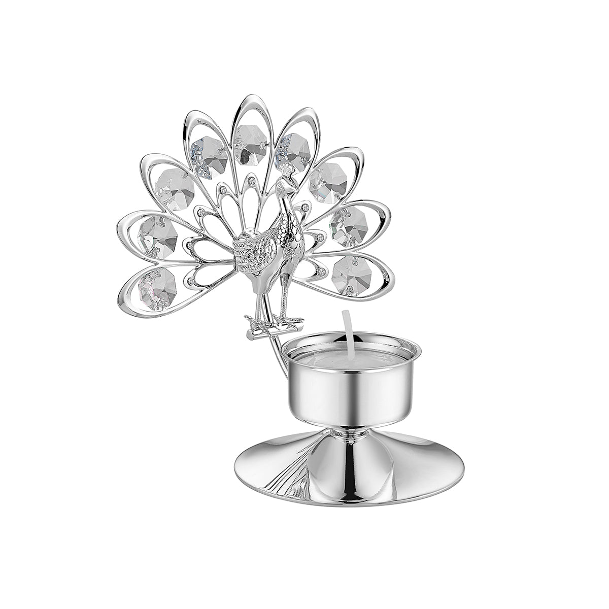Peacock Tea Light Holder Clear Crystal