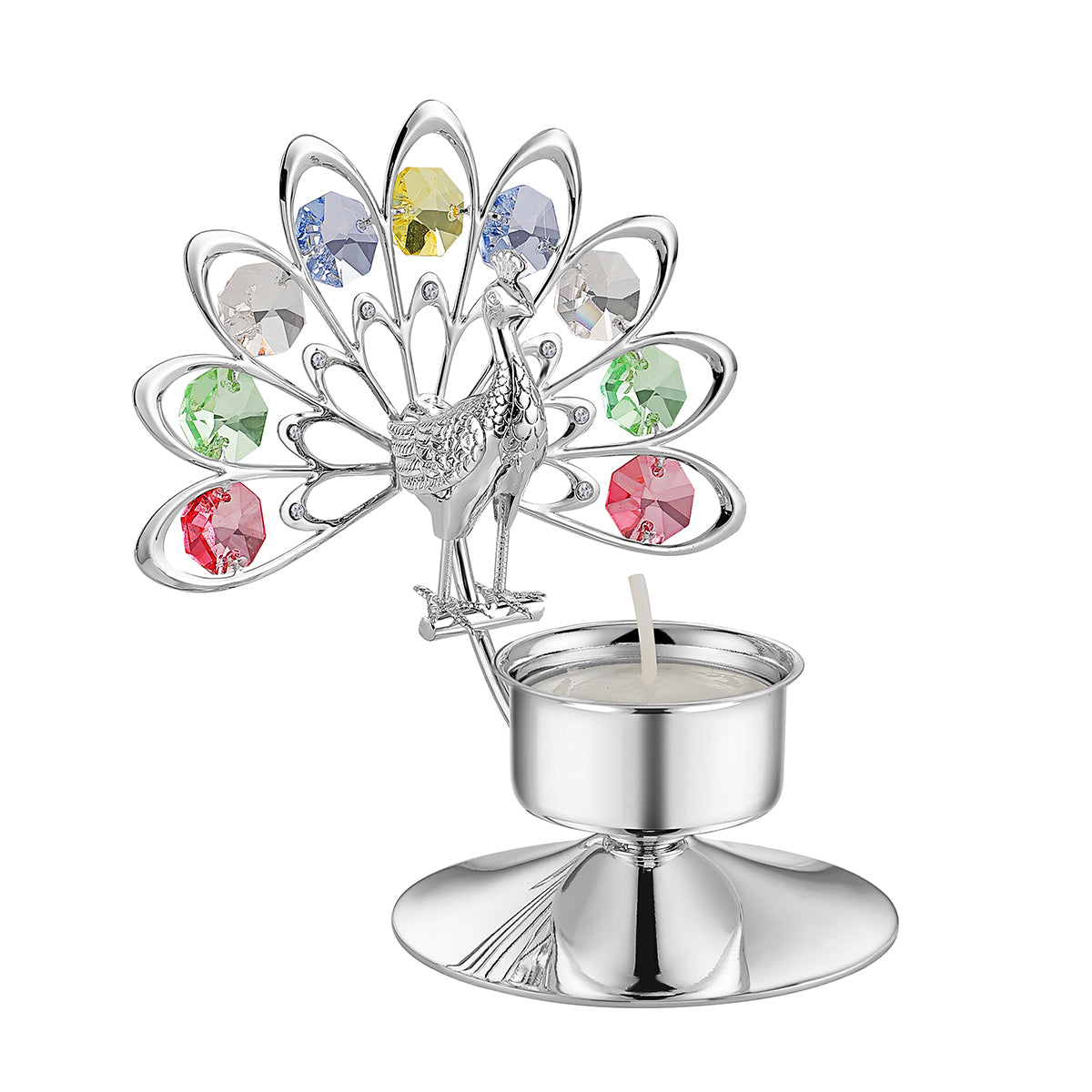 Peacock Tea Light Holder Colored Crystal