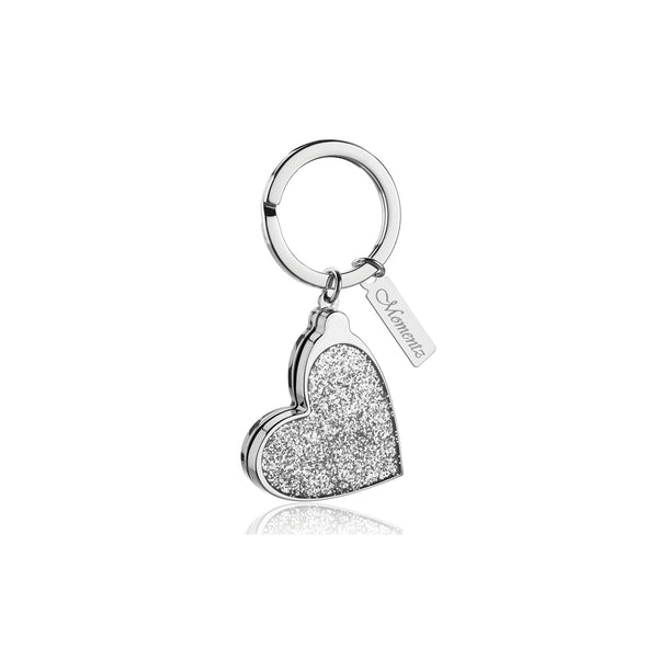 Locket Shimmer Heart Keychain- Silver