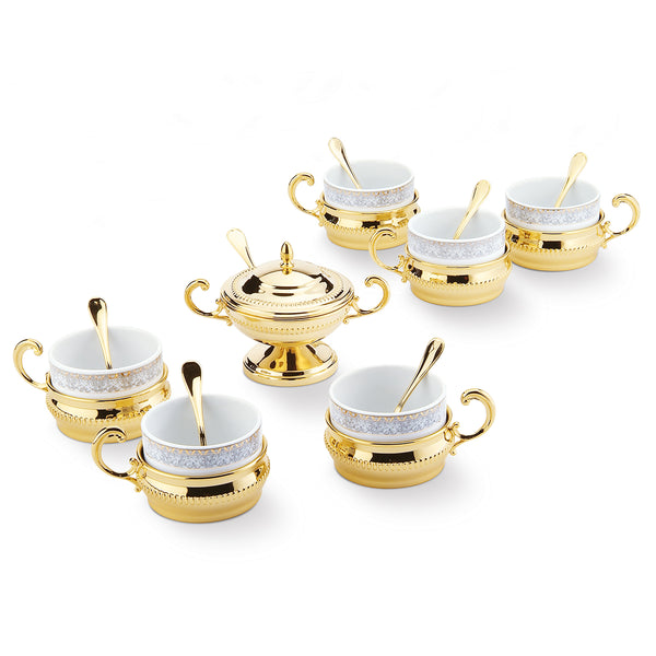 St of 6 Pcs Tea set Golden with sugar pot - Gold