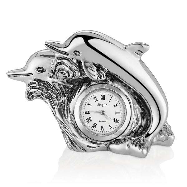 2 Dolphins Clock- Silver
