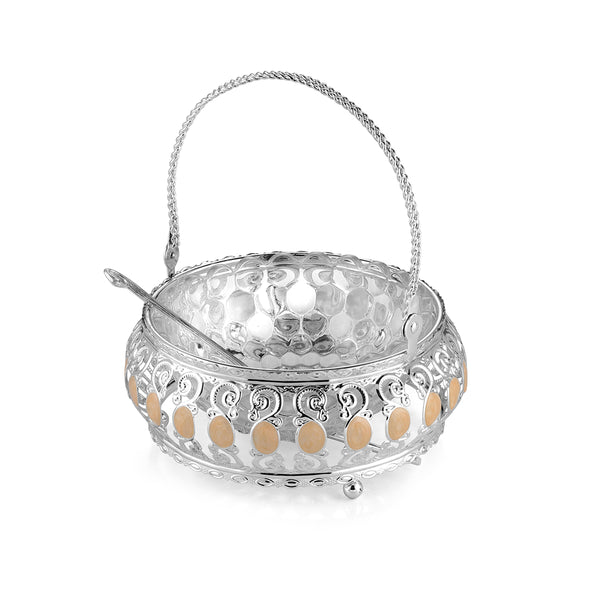 Enamel Basket With Glass Bowl- Peach