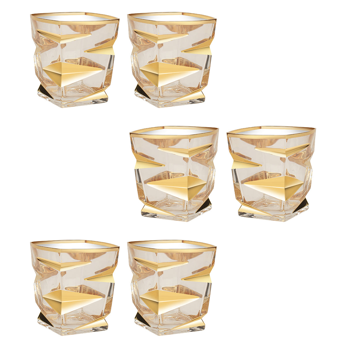 Set of 6 Leaf Cut Glasses- Gold