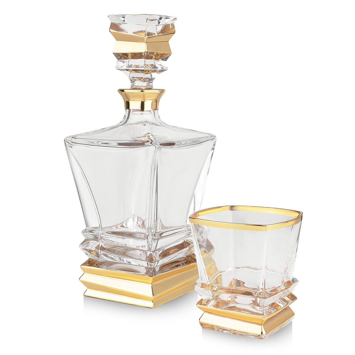 Set of 2 Gold Line Glasses + Decanter- Gold