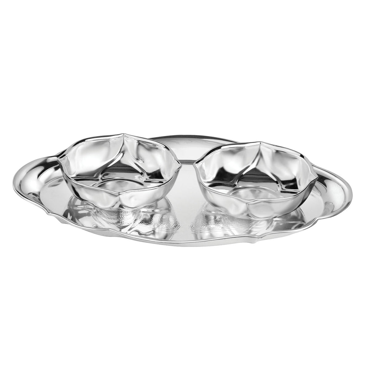 Oval Design Tray with 2 Cutwork Bowl
