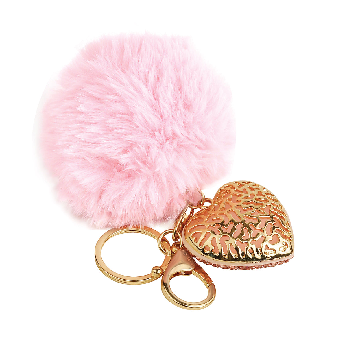 Heart Fluffy Ball Keychain (Pink)