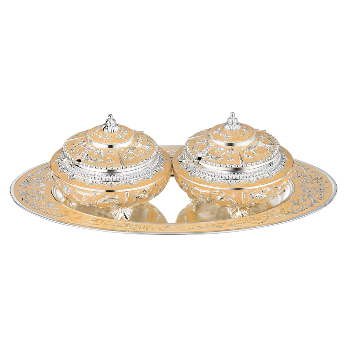 Oval Tray Medium+ 2 Sugarpots - Peach
