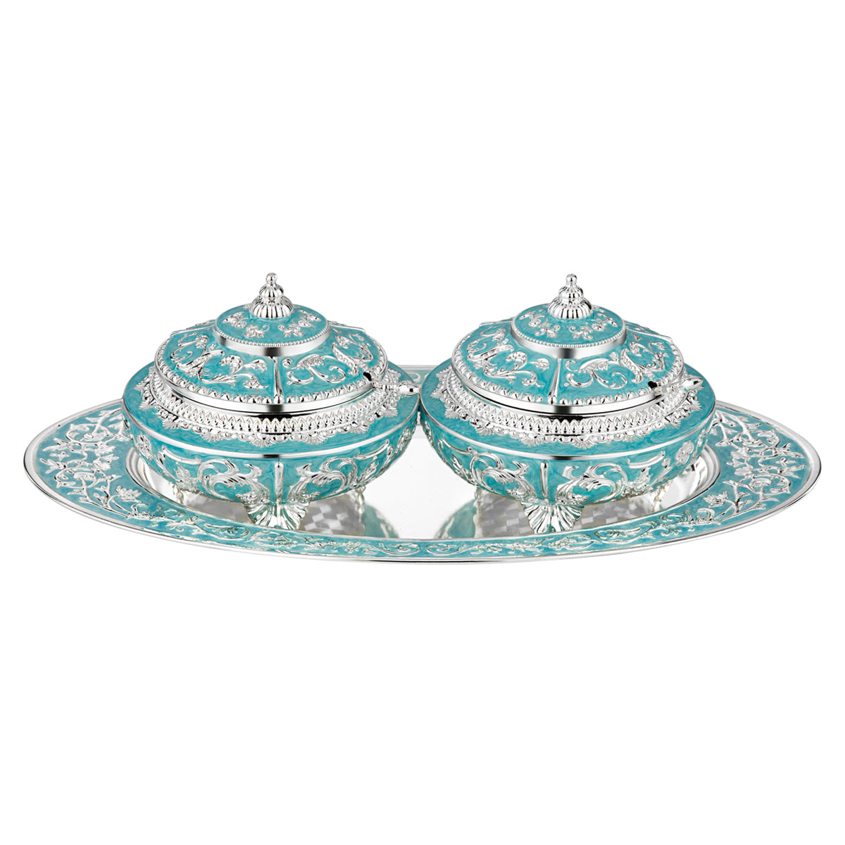 Oval Tray Medium+ 2 Sugarpots - Sky Blue