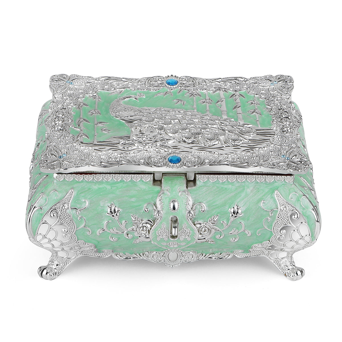 Peacock Enamel Box Small - Sea Green