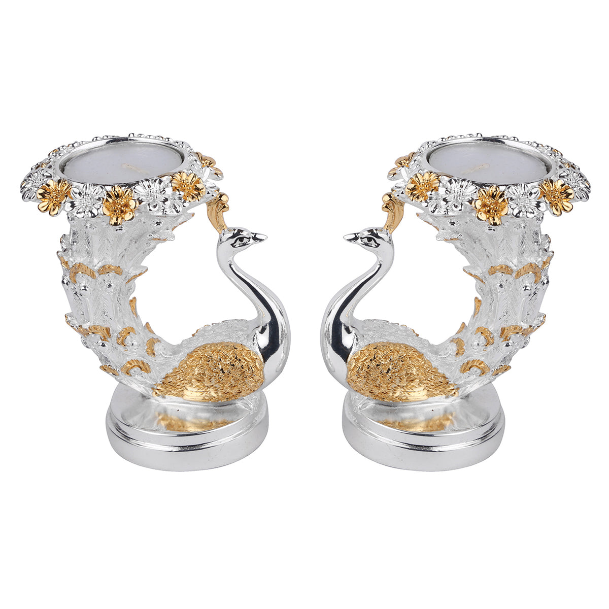 Set of 2 Peacock Tealight Dual Tone