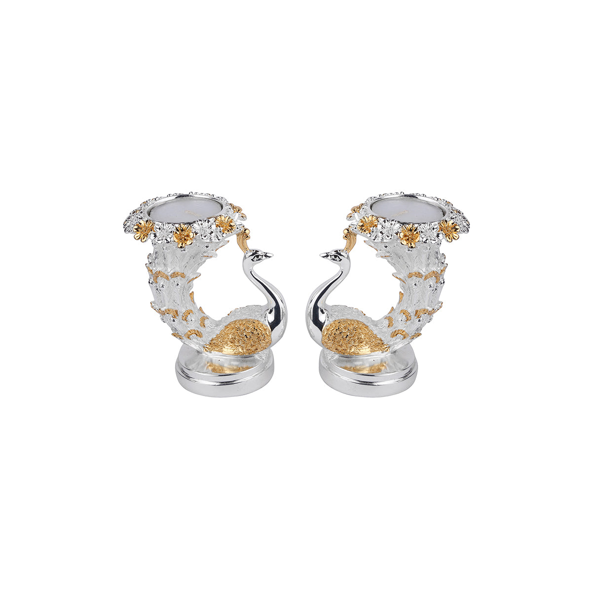 Set of 2 Peacock Tealight Dual Tone