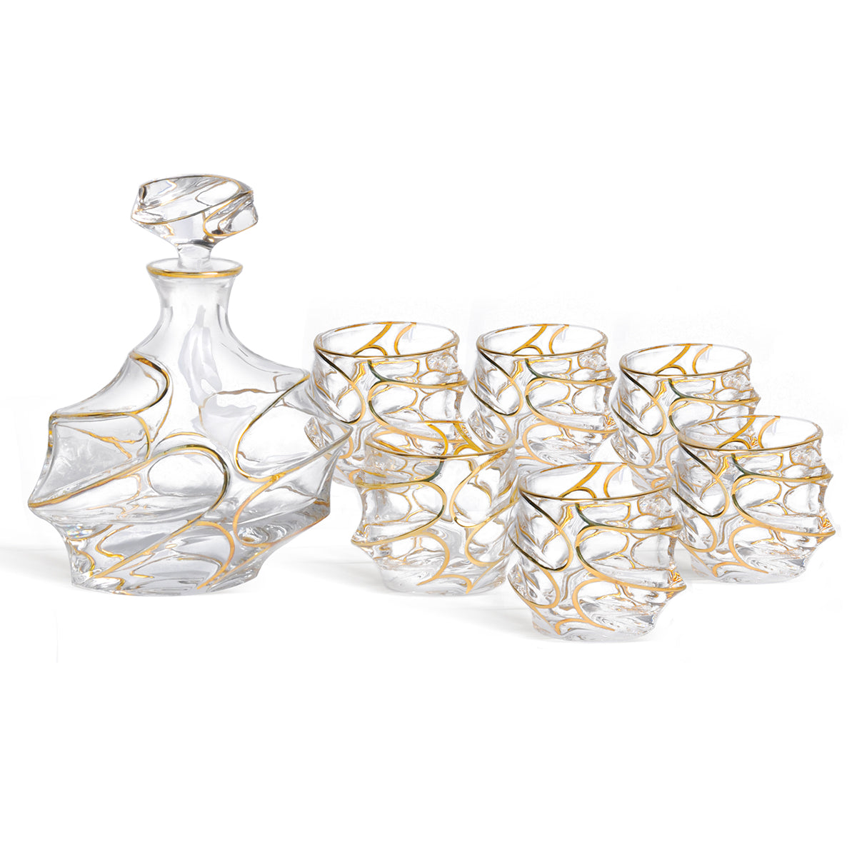 6 glasses with decanter - Octagon Shaped with box- Gold