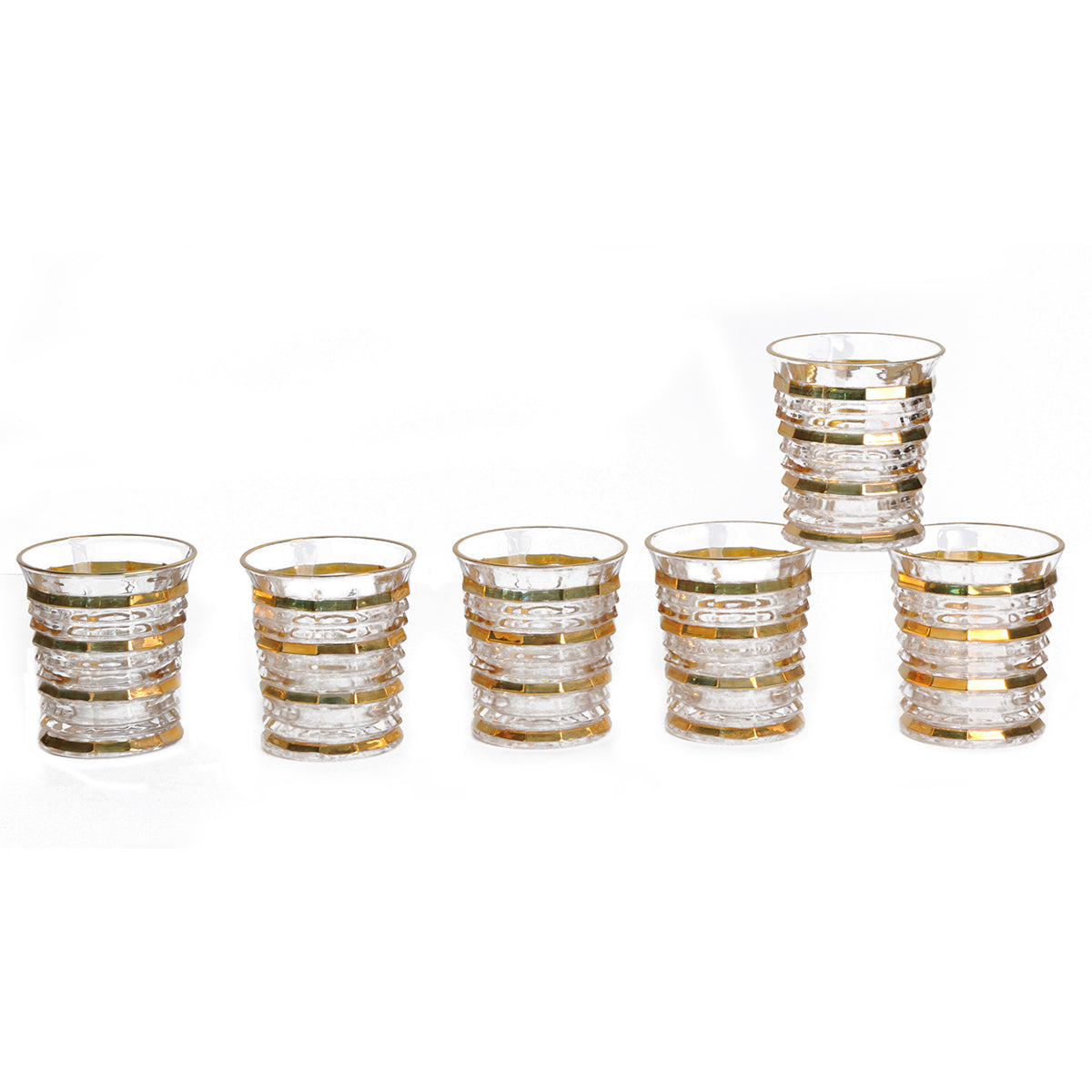 Set of 6 glasses - horizontal gold lines- Golden