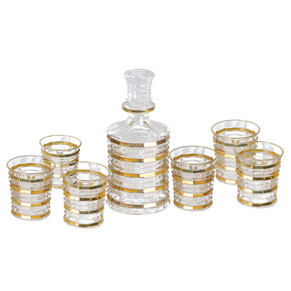 Set of 6 glasses with decanter - horizontal gold lines- Golden